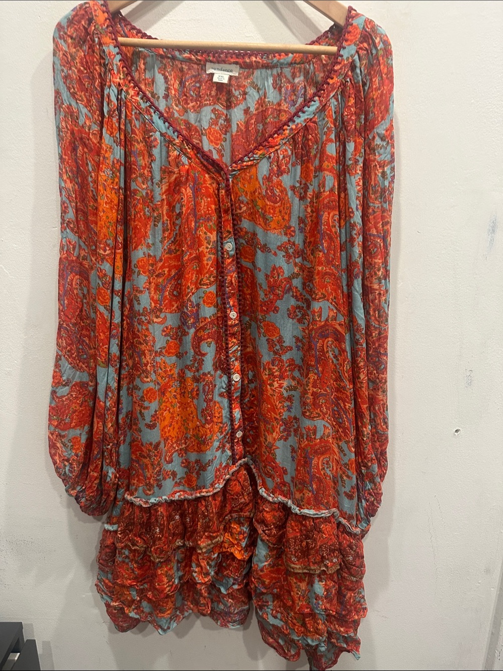 Sundance Boho Dress Long Sleeve Multicolor Women's XXL floral pockets flowy